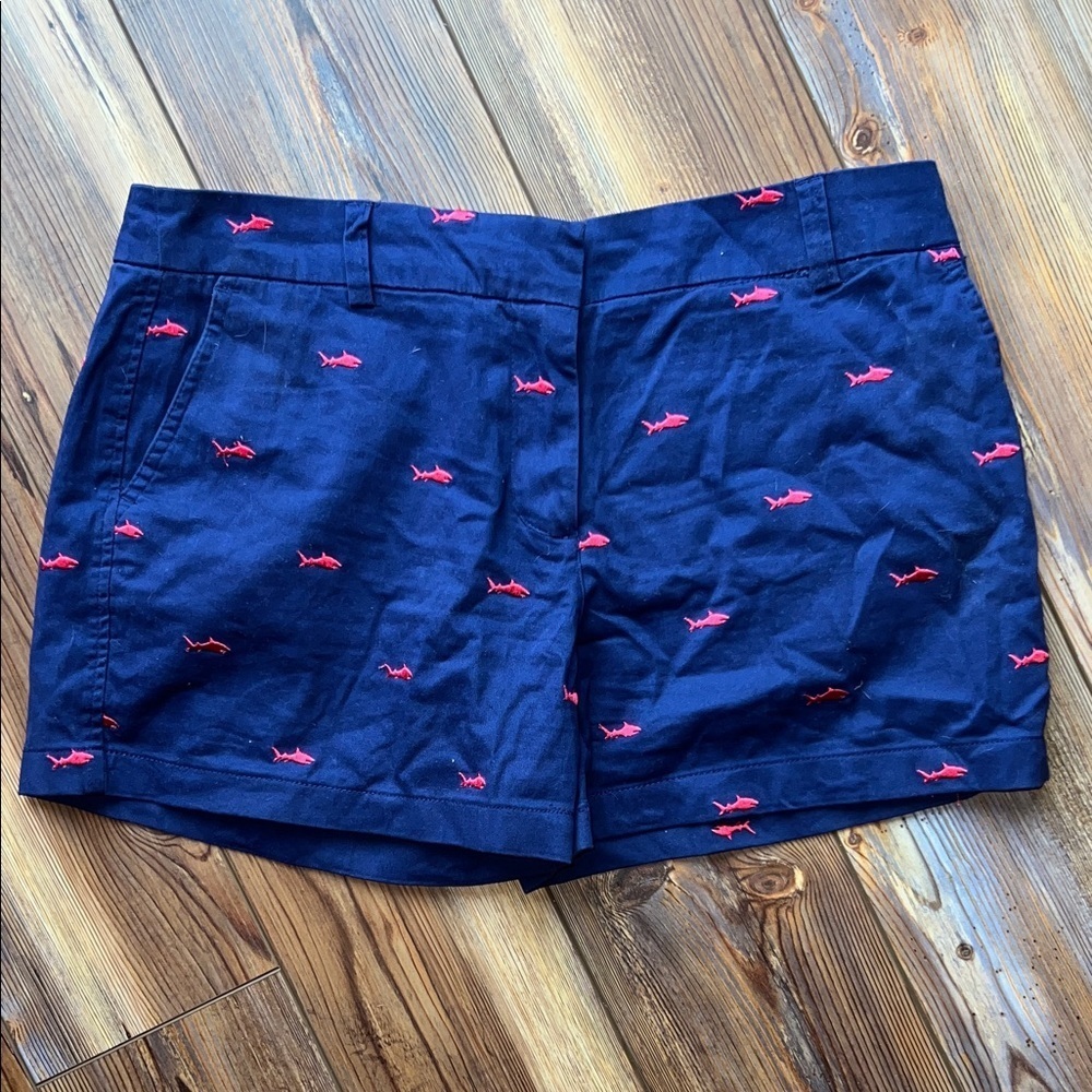 Navy British Khaki Shorts with Hot Pink Sharks 🦈